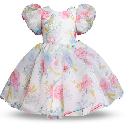 Elegant Girls' Flowers Puffy Sleeve Dresses