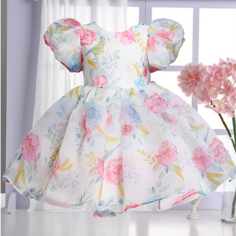 Elegant Girls' Flowers Puffy Sleeve Dresses