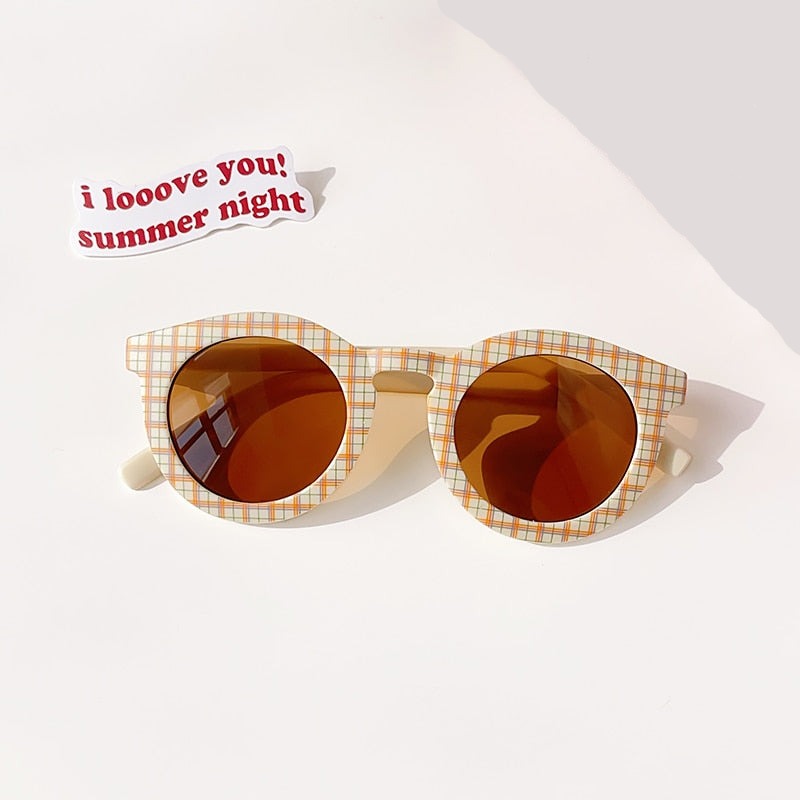 Cute Checker Panel Color Round UV400 Sunglasses