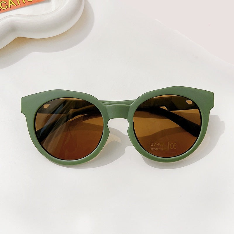 Cute Checker Panel Color Round UV400 Sunglasses